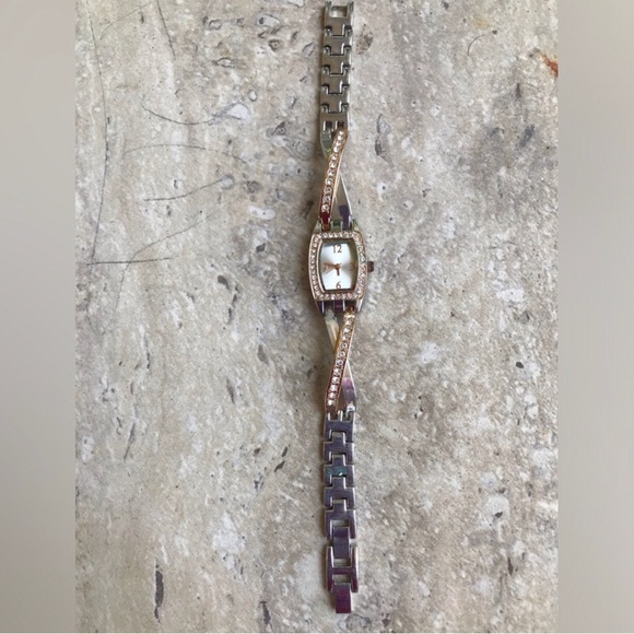 Accessories - Silver and Gold Tone Women's Bracelet Watch with Crystal Accents